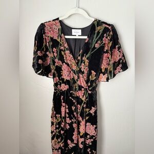 Böhme Floral Velvet Faux Wrap Dress Lined